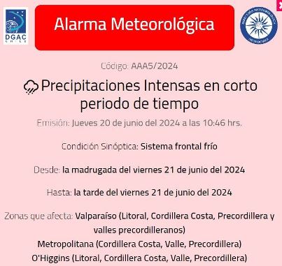 DPR O’Higgins: “Nuestra región está con alarma meteorológica”