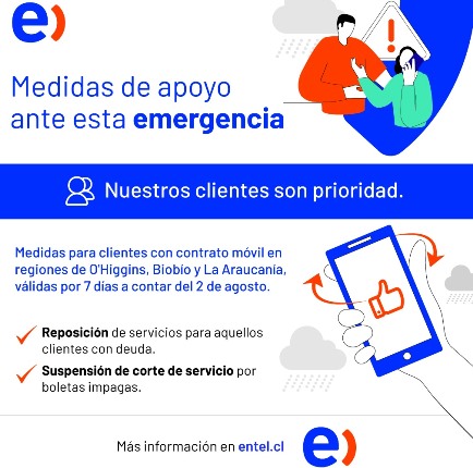 “Primera Respuesta Entel”, activa plan de conectividad por el sistema frontal en O’Higgins, Biobío y La Araucanía