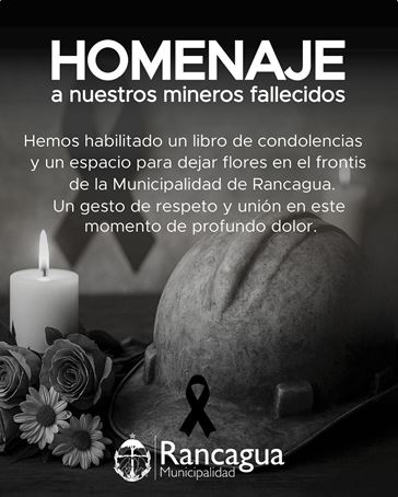 Rancagua habilita “Libro de Condolencias” en memoria de mineros fallecidos en la mina El Teniente