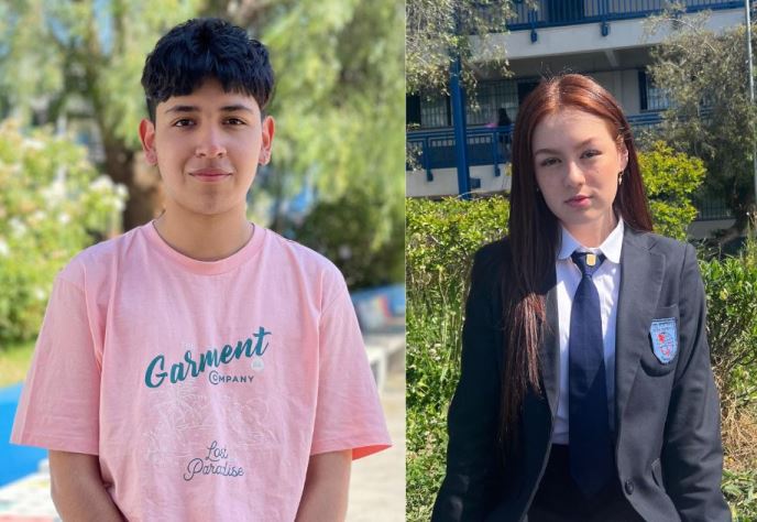 Darko Farías y Josefa Paz, los dos estudiantes del liceo Óscar Castro Zúñiga que lograron puntaje máximo en la PAES 2023